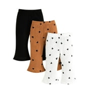3 Pack Baby Girls Flared Pants flower Prints Elastic Waist Pants Toddler Baby Girl Pants Black 12-18 Months